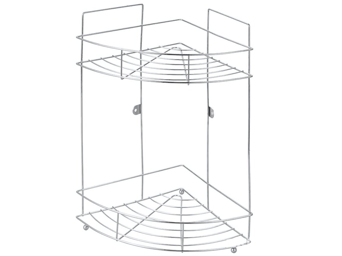 Полка угловая для ванной 2 яруса хромированная сталь 22х22х38см крепления в комплекте