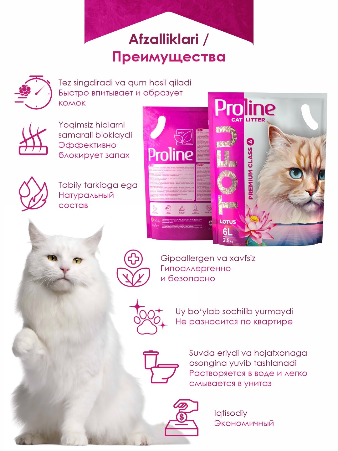 Растительный наполнитель Proline Tofu, с ароматом лотоса, 6 л — фото 1