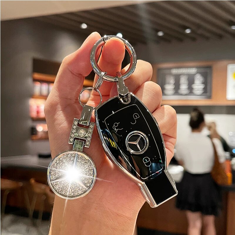 Чехол для ключей Mercedes-Benz для моделей E-класса, C-класса, S-класса, A-класса, GLC — классический черный с круглым