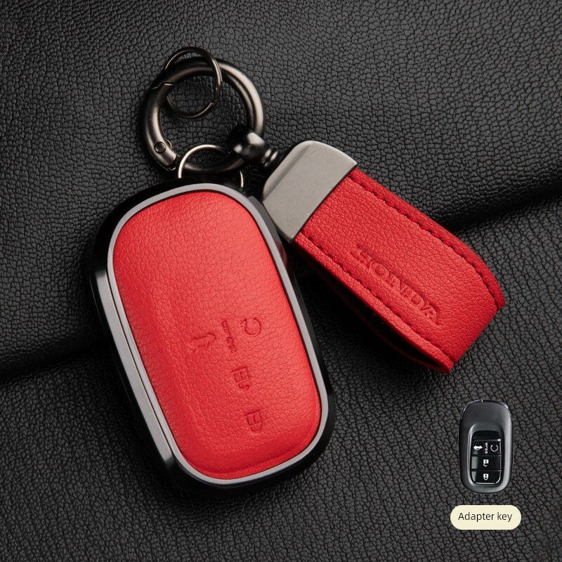 Кожаный чехол-брелок из французской козьей кожи для Honda CR-V, Civic, Accord - 4 ключа, цвет коралл, стиль ленты