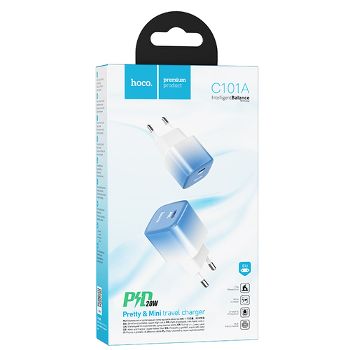 Сетевое зар. устр. Hoco C101A 1С PD3.0/QC3.0 20W ледяной синий isafe pd home charger 20w