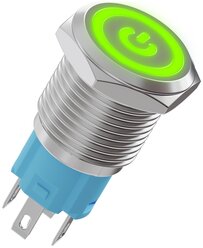 Кнопка выключатель (тумблер) металлическая без фиксации антивандальная GSMIN K10 ON-OFF 5А 250В AC 5Pin с подсветкой 16мм (Зеленый)