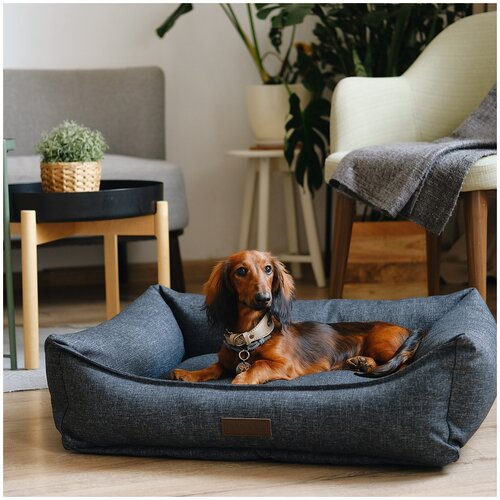 Лежанка для животных со съемным чехлом PET BED Рогожка, размер M 70х60 см, коричневая