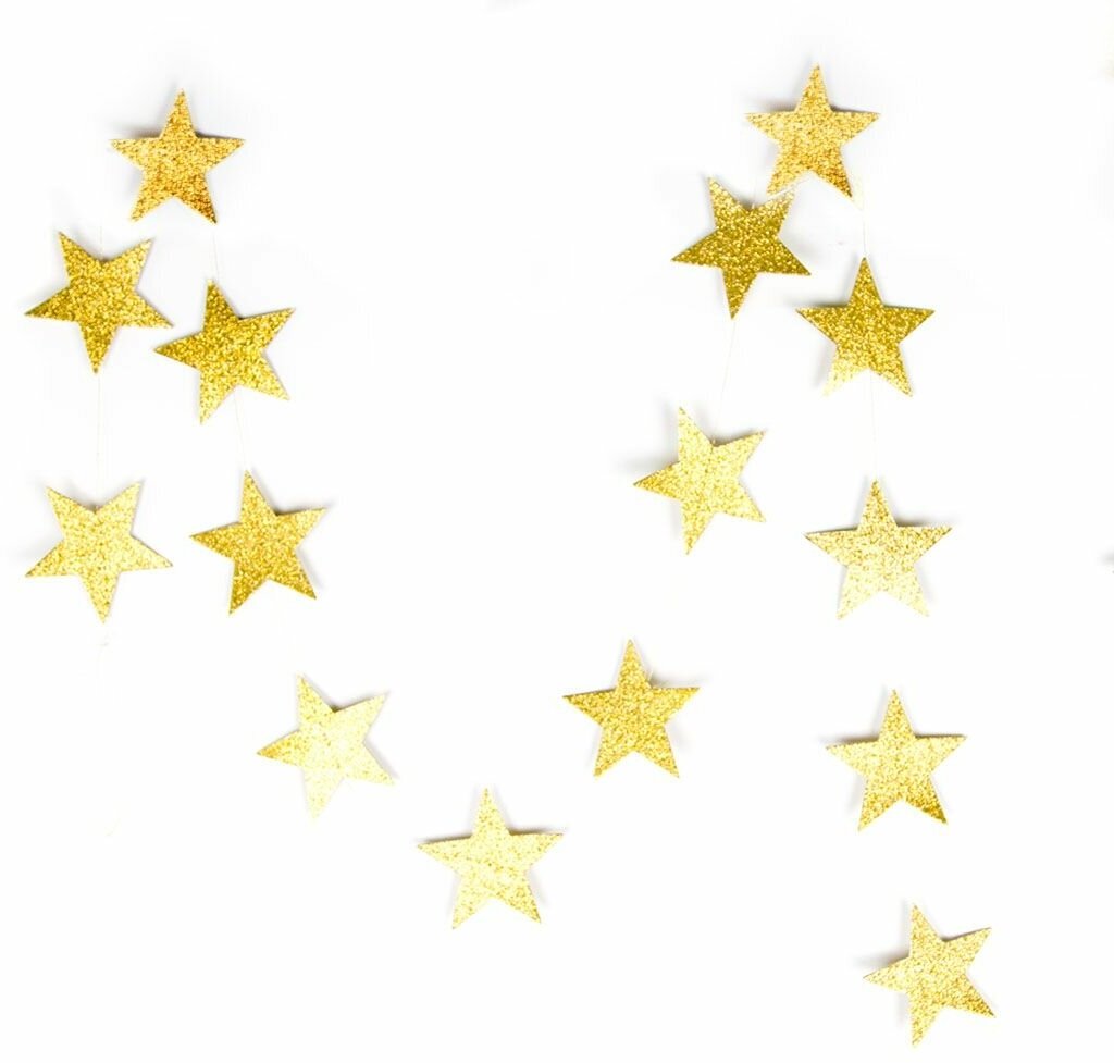 фото Гирлянда-растяжка Звезда, Золото, с блестками, 200 см, 7 см*20 шт, 1 упак.