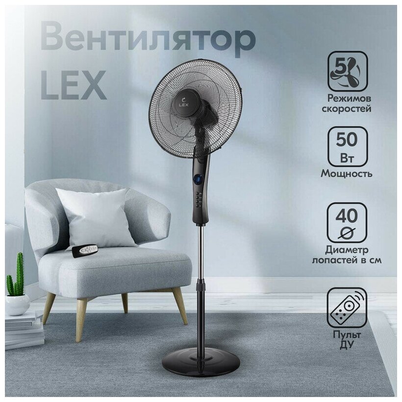 Вентилятор LEX LXFC 8341 16'' с ПДУ черный LED - фотография № 8