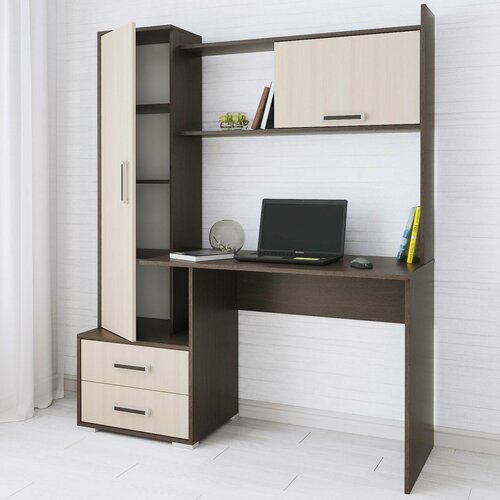 Компьютерный стол письменный для дома с надстройкой с полками 140см венге/молочный дуб - ТК1214