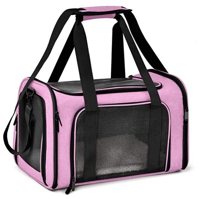 Переноска для животных ZES, сетчатая сумка для переноски кошек и собак, размер 51х33х34, розового цвета - фотография № 2