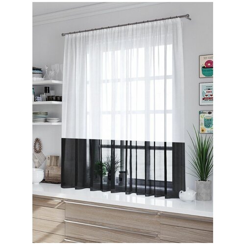 Тюль Miazzo 200х180 см Бело-черная, в гостиную, детскую, спальню Турция