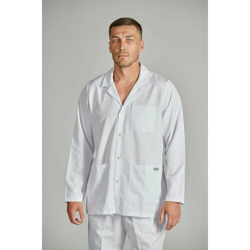 Блуза медицинская мужская белая Сizgimedikal Uniforma с длинным рукавом, с отложным воротником на кнопках, из плотной ткани Турция