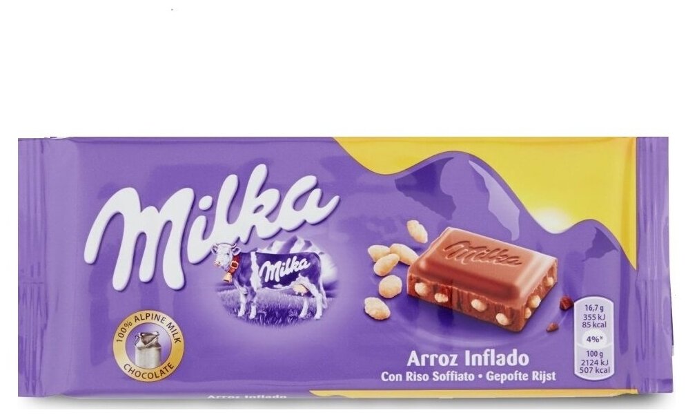 Шоколадная плитка Milka Crispy Rice / Милка Криспи Райс с воздушным рисом 100 г. (Германия)