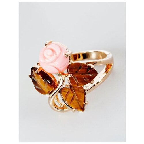 Кольцо помолвочное Lotus Jewelry, нефрит, коралл, размер 19, зеленый, розовый