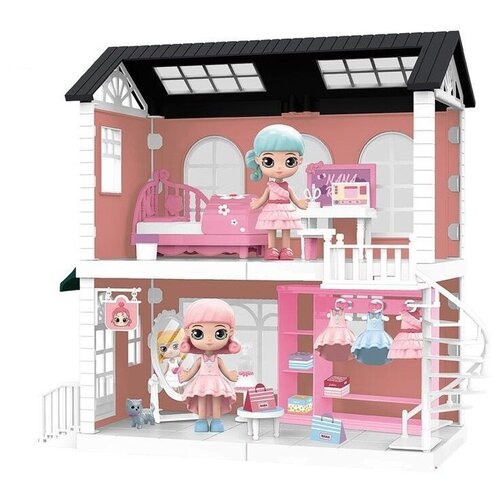 фото Модульный домик junfa (собери сам), 4 секции, мини-куколки в спальне и гардеробной комнате, с аксессуарами (wz-11414) junfa toys