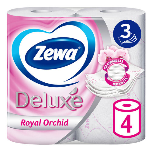 Туалетная бумага Zewa Deluxe Орхидея, 3 слоя, 4 рулона