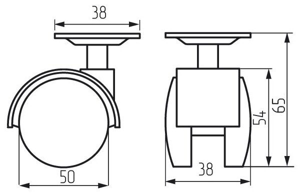 Колеса (ролики) поворотные мебельные (диаметр 50мм, 1шт) с фланецем для стола, тумбы, комода/ Колесо мебельное поворотное