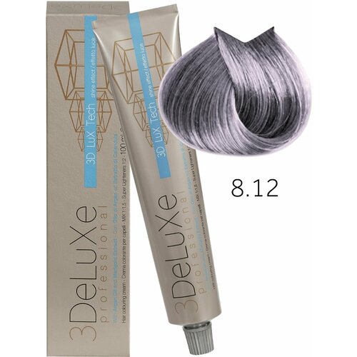 3Deluxe крем-краска для волос 3D Lux Tech The Metals, 8.12 блондин пепельно-перламутровый