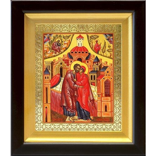 Зачатие Пресвятой Богородицы, икона в деревянном киоте 14,5*16,5 см зачатие пресвятой богородицы икона в белом киоте 19 22 5 см