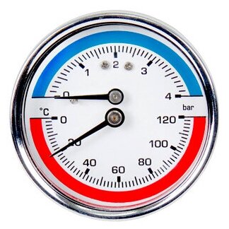 Манометр с термометром ST XF90346 (до 4 бар/120 °C) 1/4' горизонтальный