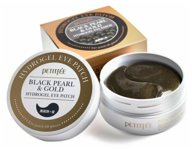 Petitfee Black Pearl & Gold Hydrogel Eye Patch Гидрогелевые патчи с пудрой черного жемчуга, 60 шт.