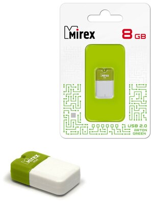 USB Флеш-накопитель MIREX ARTON GREEN 8GB, мини маленькая флешка, зеленый