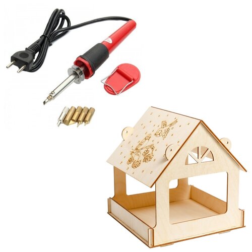 фото Выжигание по дереву / набор для творчества / выжигатель + заготовка-трафарет «кормушка» kidsgold 