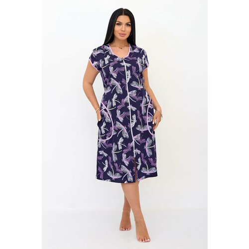 Халат Lika Dress средней длины, застежка молния, короткий рукав, карманы, размер 50, коричневый