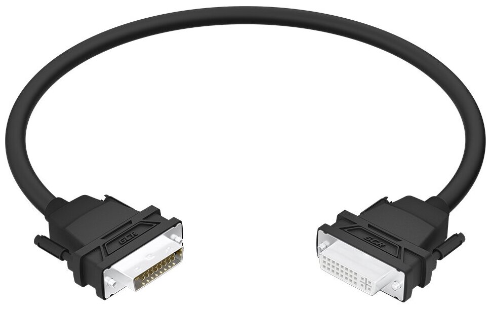 GCR Удлинитель 0.5m DVI-D, черный, 28 AWG, DVI/DVI, 25M/25F, двойной экран