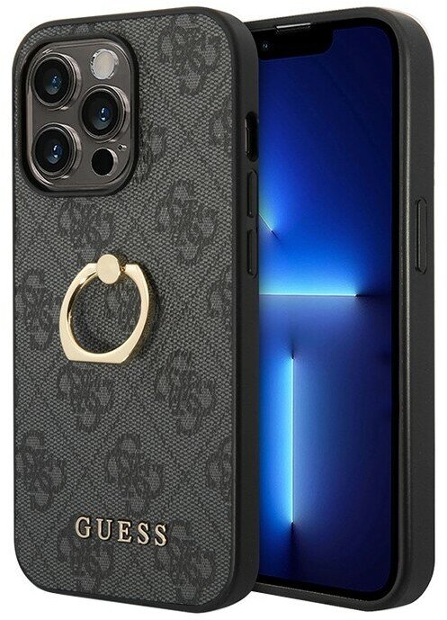Чехол Guess PU 4G + Ring Hard для iPhone 14 Pro Max, серый