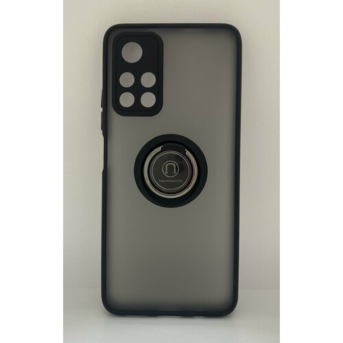 Чехол Poco M4 Pro 5G противоударный с кольцом-подставкой и магнитной пластиной черный