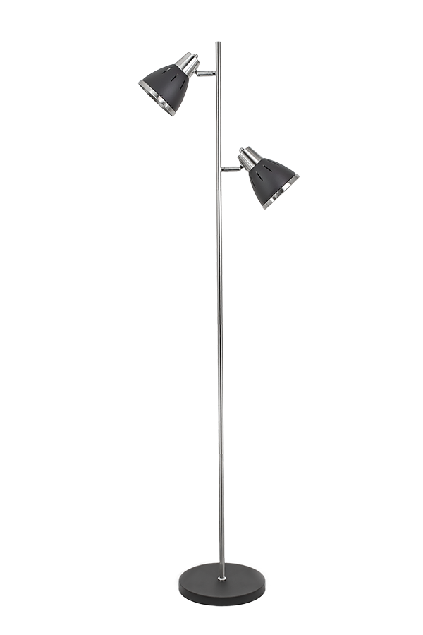 Светильник напольный с двумя лампами. Торшер, сменные лампочки, 60Вт. Черный матовый.
