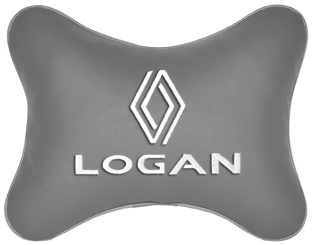 Автомобильная подушка на подголовник экокожа L.Grey с логотипом автомобиля RENAULT LOGAN