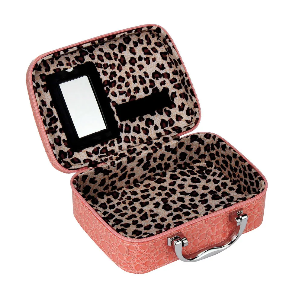 Косметичка-органайзер, органайзер-чемодан для мелочей с зеркалом, кейс для косметики, 19х13х7 см, цвет коралл - фотография № 6