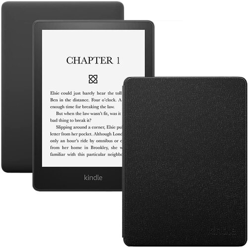 Электронная книга Amazon Kindle PaperWhite 2021 8Gb black Ad-Supported + фирменная обложка Кожа Black