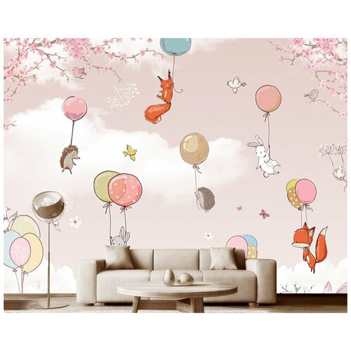 Фотообои на стену детские Модный Дом Звери на воздушных шариках в розовом небе 350x260 см (ШxВ) фотообои на стену детские модный дом звери на воздушных шариках в розовом небе 300x290 см шxв
