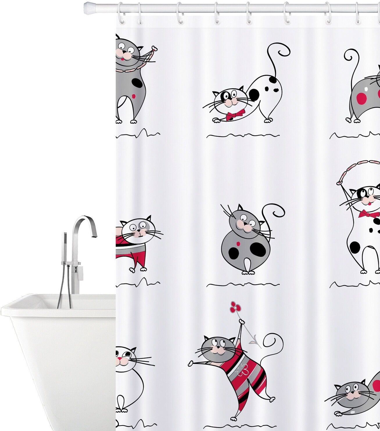 Штора для ванной Tatkraft Funny Cats 180x180 Тканевая полиэстер