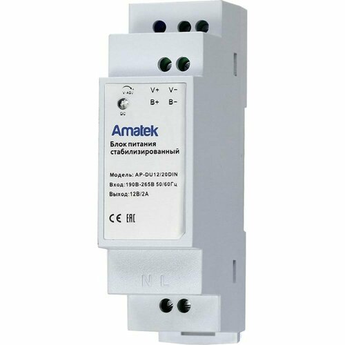 amatek ap d12 20din блок питания 12в 2а стабилизированный 7000704 Блок питания Amatek AP-DU12/20DIN