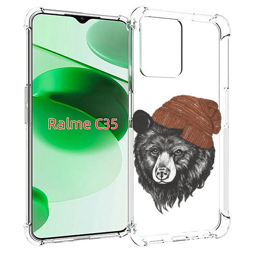 Чехол MyPads Медведь в шапке 2 для Realme C35 / Narzo 50A Prime задняя-панель-накладка-бампер