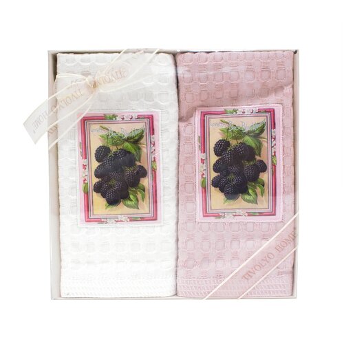 Комплект вафельных полотенец 50х70 см (2 шт) Dutlar Tivolyo (белый-розовый), Комплект полотенец