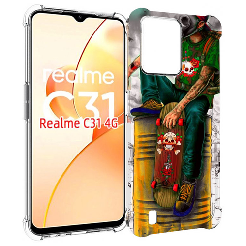 Чехол MyPads скейтер в противогазе для OPPO Realme C31 задняя-панель-накладка-бампер