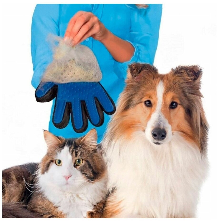 Массажная перчатка для вычёсывания шерсти у собак и кошек, пуходерка, перчатка для массажа домашних животных - фотография № 3