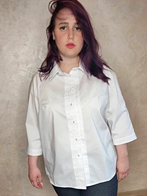 Блуза , свободный силуэт, укороченный рукав, размер 58, белый