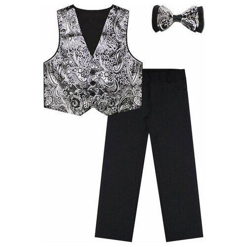 Комплект одежды радуга дети, жилет и брюки, нарядный стиль, размер 26/98, черный, серебряный