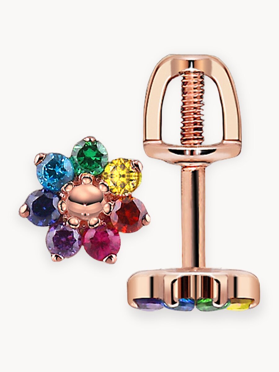 Серьги пусеты AZADE, красное золото, 585 проба, фианит