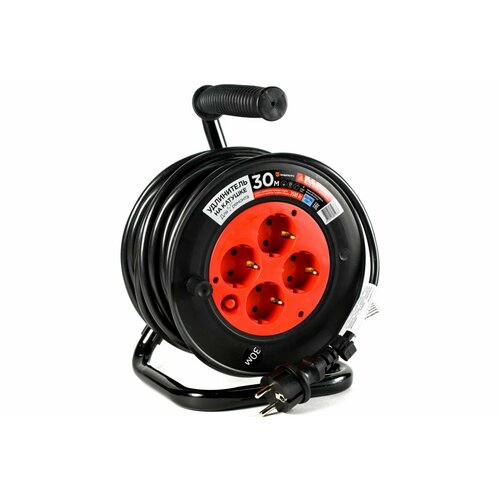 Удлинитель с заземлением на катушке Защита Про 4 розетки 3х1,5 мм 30м 81951342