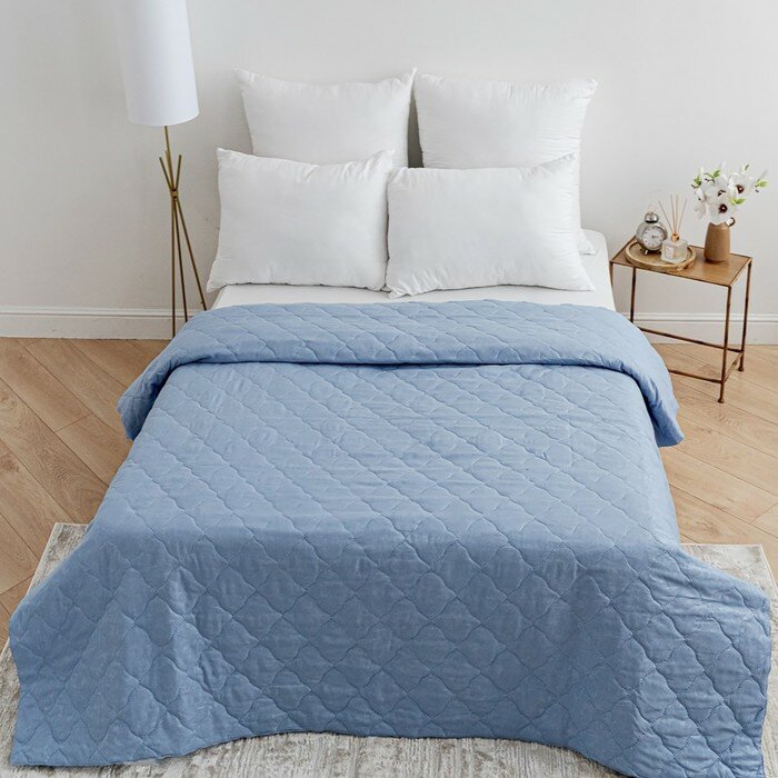 фото VESTA Покрывало 140х215см, голубой, синтепон 100г/м, микрофибра 80г/м, 100% полиэстер