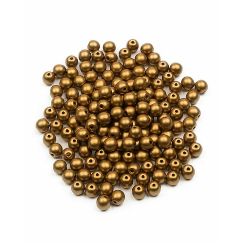 Стеклянные чешские бусины, круглые, Round Beads, 4 мм, цвет Alabaster Metallic Brass, 150 шт.