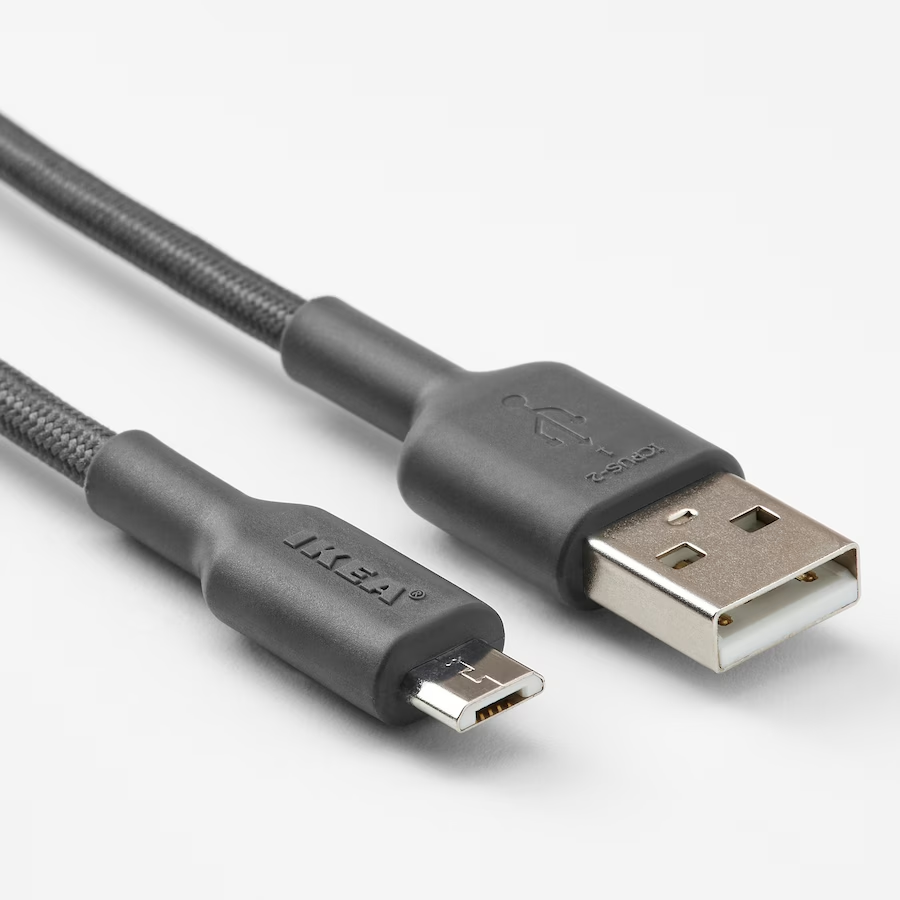 Кабель для зарядки IKEA 1.5 м / 3А икеа лилльхульт USB-A-USB Micro серый.