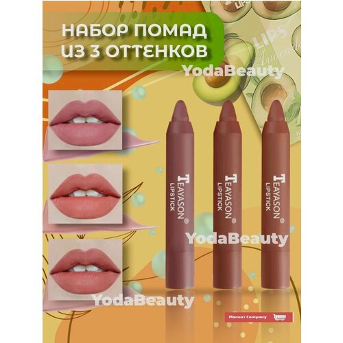 Набор сатиновых кремовых помад нюдовых цветов 3в1