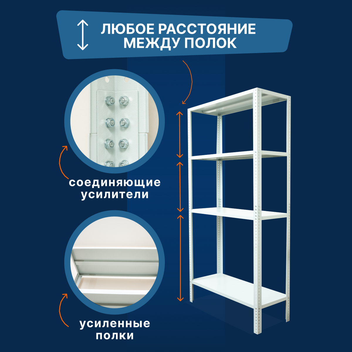 Стеллаж металлический напольный для гаража 4 полки — фото 3