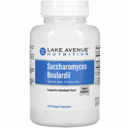 Lake Avenue Nutrition, Saccharomyces Boulardii, Сахаромицеты Буларди, пробиотические дрожжи, 10 млрд КОЕ, 180 растительных капсул