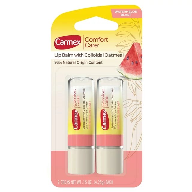 Carmex, Comfort Care, бальзам для губ с коллоидной овсянкой, арбузный взрыв, 2 стика по 4,25 г